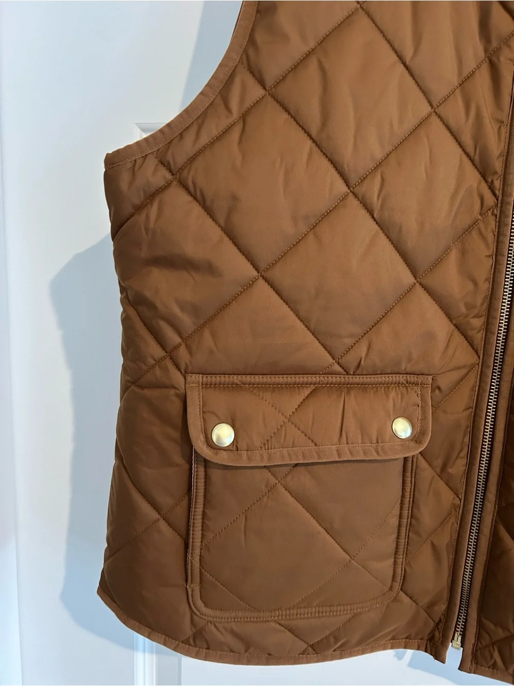 J Crew Quilted Vest Chestnut Brown with Gold Accents Size XL